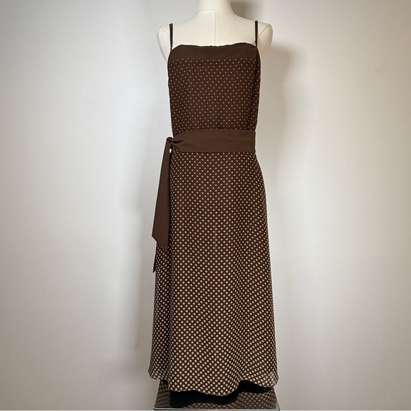 BCBGMaxAzria Brown Polka Dot Silk Dress Adjustable Straps Women’s Size 8 - Picture 1 of 11